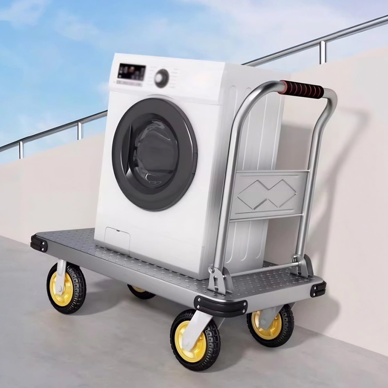 Schwerlast Klappbarer Plattformwagen – 500kg Tragkraft, Stahl transportwagen mit Rutschfester Plattform für Baustelle, Lager und Großgarten(Size:90x60cm)