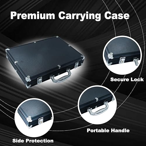 Miniatura 3 de THUNDERBAY Juego de 500 fichas de póquer compuesto de arcilla con estuche de aluminio, dos barajas de cartas, distribuidor y botón ciego y 5 dados