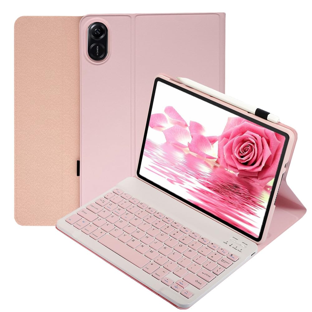 Custodia Con Tastiera Rimovibile Per Honor Pad 8 12 Pollici (2022) - Wireless QWERTY Rosa Con Supporto