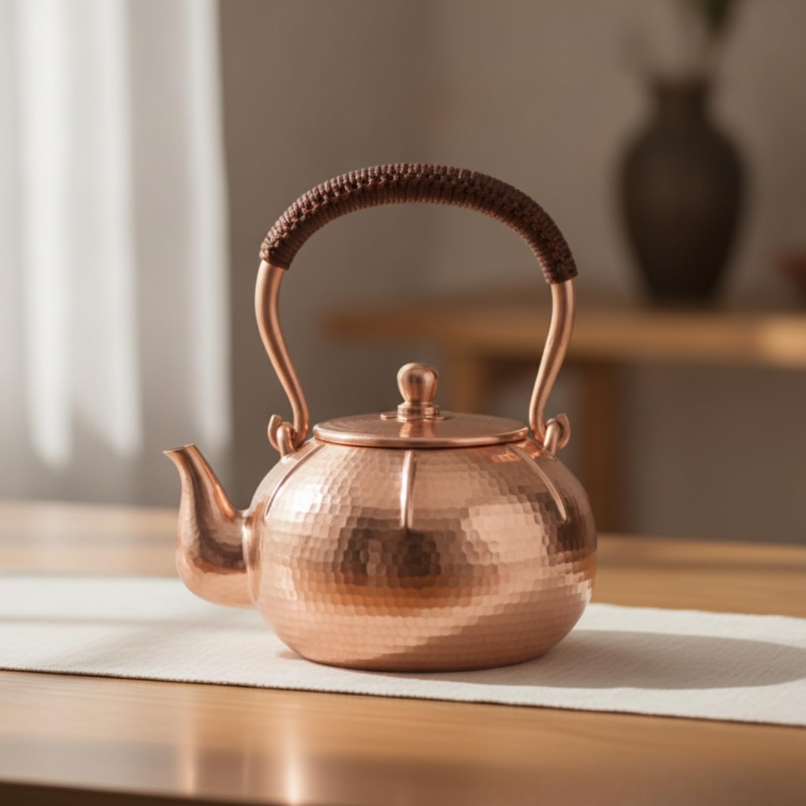 predolo Tetera Cobre Martillado Tetera con Mango Trenzado Artesanal Hervidor para Aficionados Al Té Té, Coleccionistas, Cocina, Comedor, coración, Array, Original, 1L