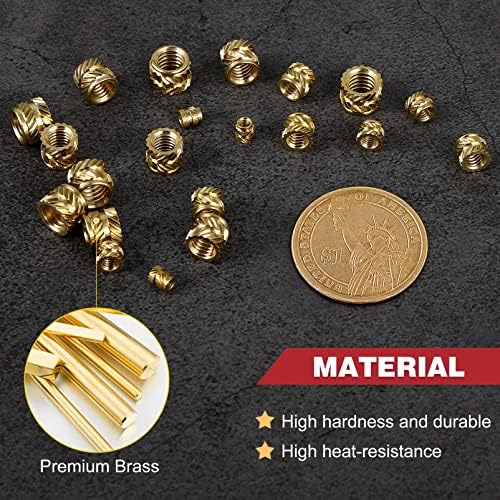iplusmile 170PCS Threaded Inserts Thread Knurled Brass Nuts - M2 M3 M4 M5 M6 Heat Nut Inserts Female Embedment Nuts for 3D Printing Wood Plastic or Metal Parts