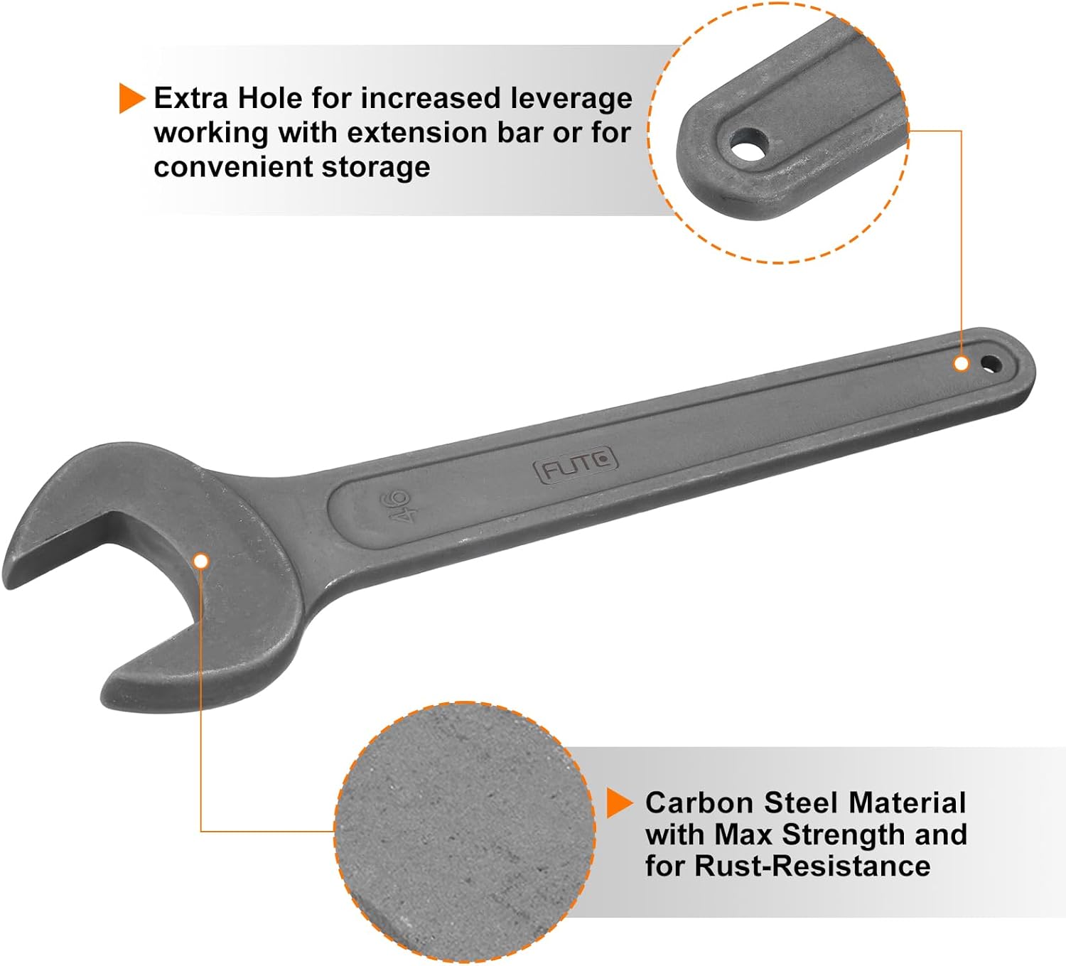 HARFINGTON Single Open Ended Spanner Wrench, 46mm (1 13/16-inch), Thicken Carbon Steel Open End Wrench Tool for Automotive Repair and Furniture Assembly, Grey