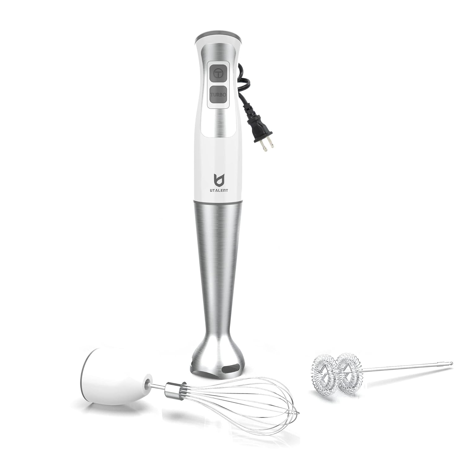 Immersion Hand Blender, UTALENT 3-in-1 8-Speed Stick Blender with Milk Frother, Egg Whisk for Smoothies, Coffee Milk Foam, Puree Baby Food, Sauces and Soups - White image 1