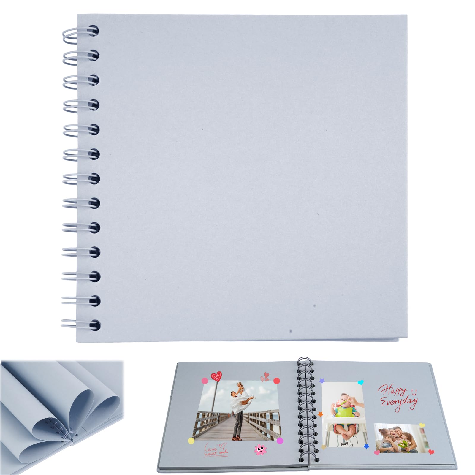 Small Scrapbook, DIY Scrap Book Photo Album with 20 Sheets | 40 Pages Papers, Hardback Mini Memory Book to Write in and Photos, Wedding, Travel, Anniversary, Birthday Gifts,17x17cm (Gray)