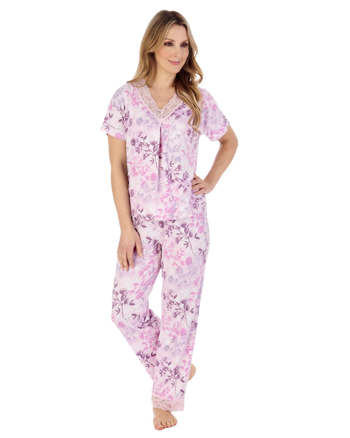 Slenderella Gaspe Short Sleeve Long Pyjamas GL04703 Pink Small