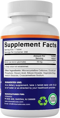 Miniatura 8 de Vitamatic Boro quelado (como glicinato) 10 mg 240 tabletas - Apoya el equilibrio hormonal, la salud ósea y el tejido conectivo