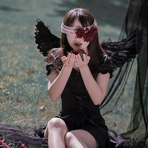 Vista 7 de Black Angel Wings Set,3PCS Halloween Angel Costume, Black Angel Accessories Set Halloween Angel Costume for Halloween Christmas Party (Black)