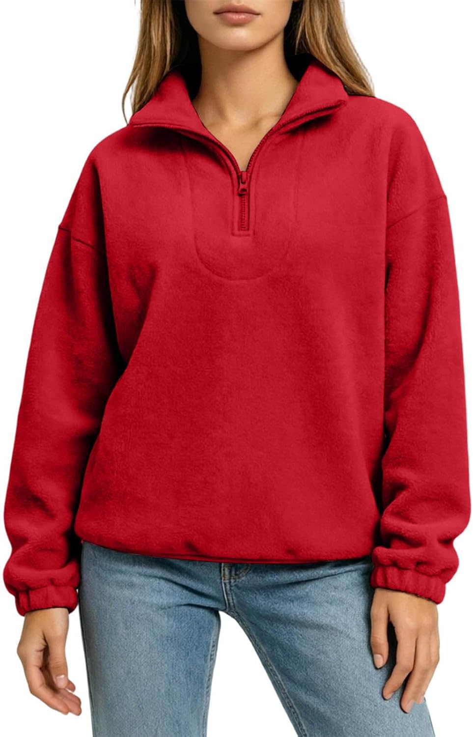 Lmdudan Womens Pullover Sweatshirt Fleece Long Sleeve Quarter Zip Loose Soft Warm Blouse Casual Lounge Fall Winter Tops