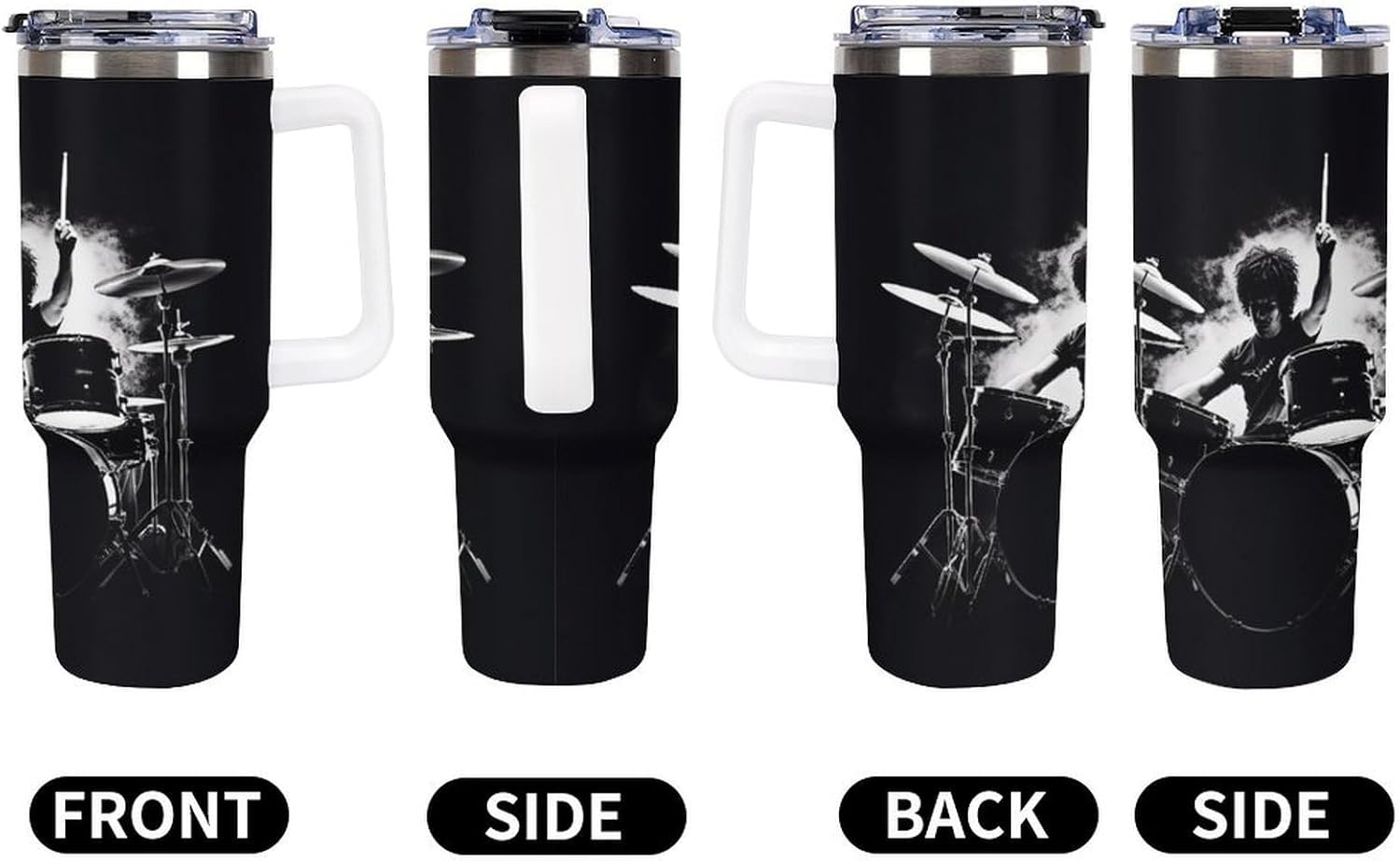 Drummer Travel Coffee Mug Reusable Durable Stainless Steel Insulated Tumbler with Handle And Straw Leak Resistant Portable Thermal Cup Gifts for Men Women 40 Oz