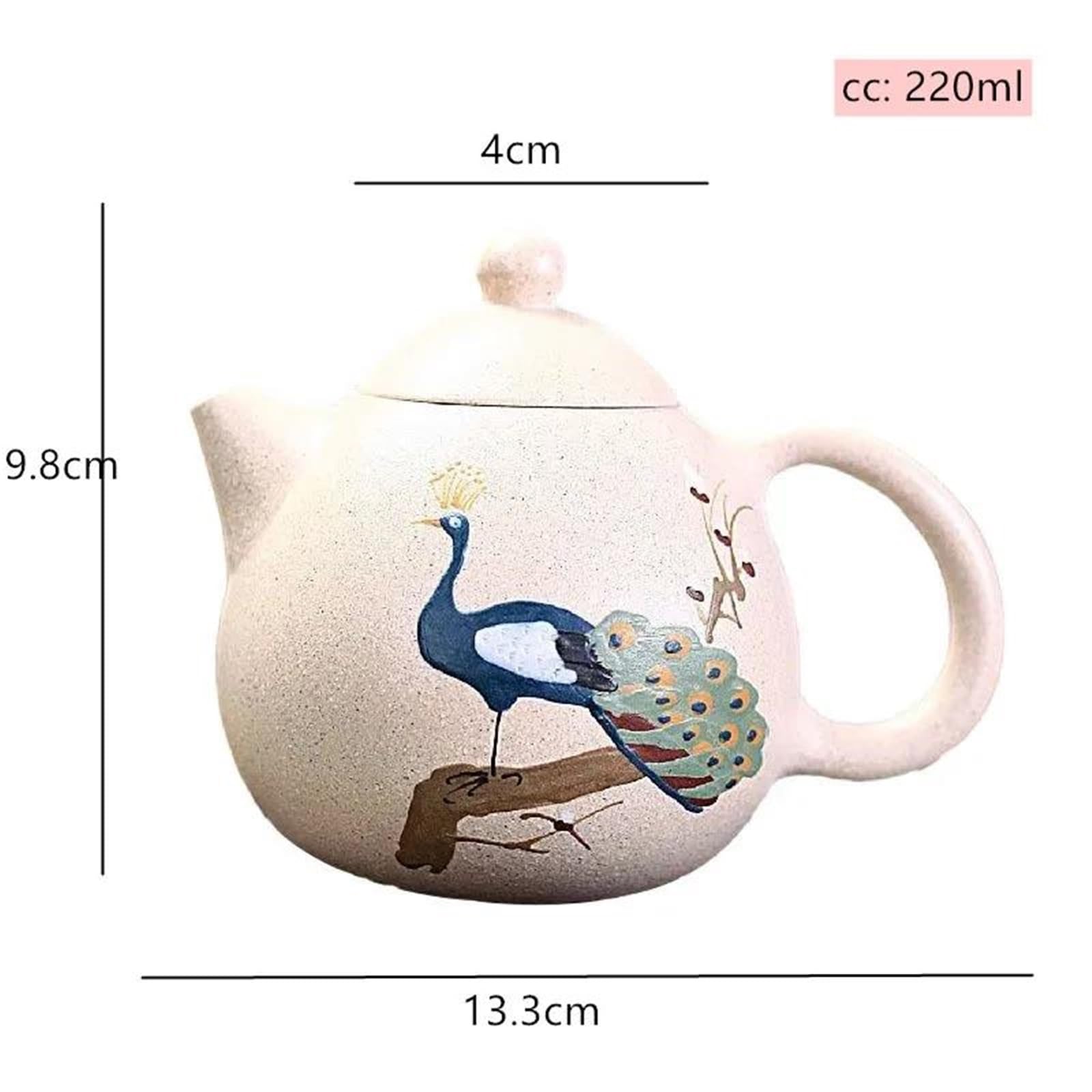 Théière en argile violette, théière en terre cuite blanche brute, bouilloire à filtre à bille, service à thé Zisha 220 ml, théière peinte à la main avec motif paon et œuf de dragon, théières et cafe