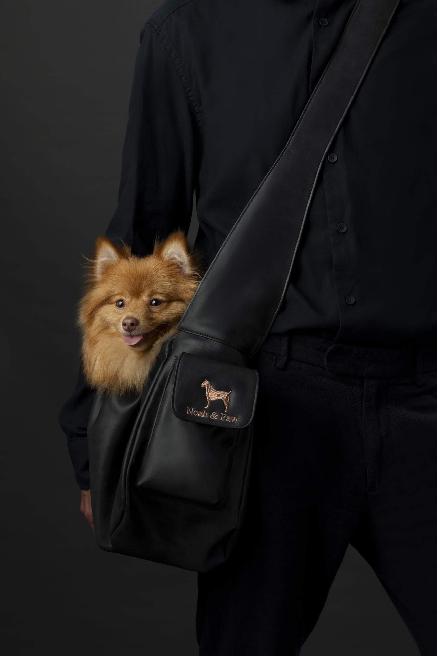 Noah & Paw Bandolera transportin Perro 2,2-8 kg, transportin Gato pequeño, Bolsa Transporte Ajustable para Mascotas, Doble función de Seguridad, Fabricado en Cuero Vegano.