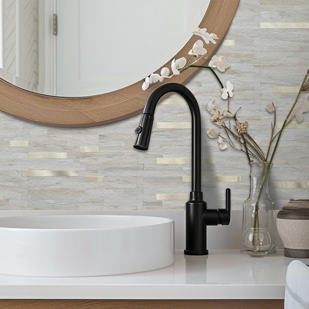 AULIGET 20 Sheets Faux Stone Peel and Stick Backsplash, Beige Marble Look PVC Wall Tile Stick on Backsplash for Kitchen and Bathroom - 5