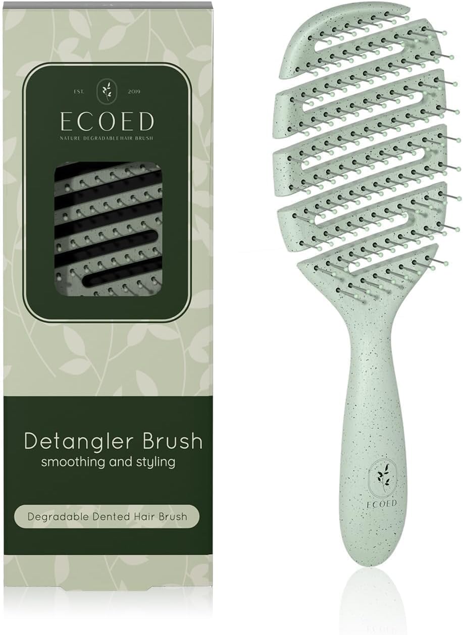 Detangler Hairbrush, Soft Bristle Detangling Brush, Quick Smoothing (Green) | for Fine, Straight, Wavy, Short Hair, Dry and Wet, for Women and Men, Eco-Friendly & Sustainable Material