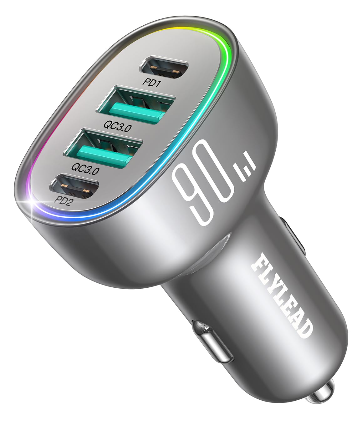 Ładowarka samochodowa USB C, 4 porty 90 W, super szybkie ładowanie do iPhone'a 17, adapter samochodowy, podwójny PD 45W typ C i QC 3.0 USB A, wieloportowa zapalniczka samochodowa, akcesoria do iPhone