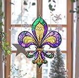 Generic Mardi Gras Fleur de Lis Acrylic Suncatcher, Window Hanging, Louisiana State Sign, Mardi Gras Home Decor