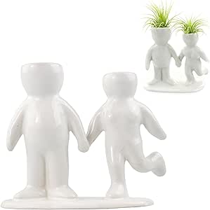 NW Wholesaler 5 Inch White Ceramic People Holding Hands Shaped Planter for Air Plants (Ceramic Planter only) - Table Top Display Planters for Air Plants and Other Mini Plants
