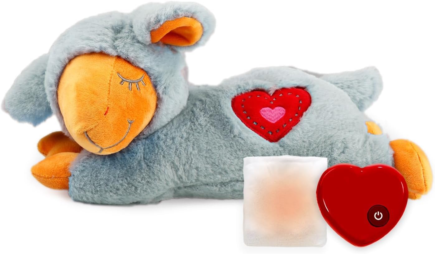 ALL FOR PAWS Heartbeat Puppy with Warm Bag for Dogs, Anxiety Relief Stuffed Animals Toy for Dog Sleep Aid, Comfort Snuggling Plush Puppy Toy for Behavioral Training Aid, Grey Sheep