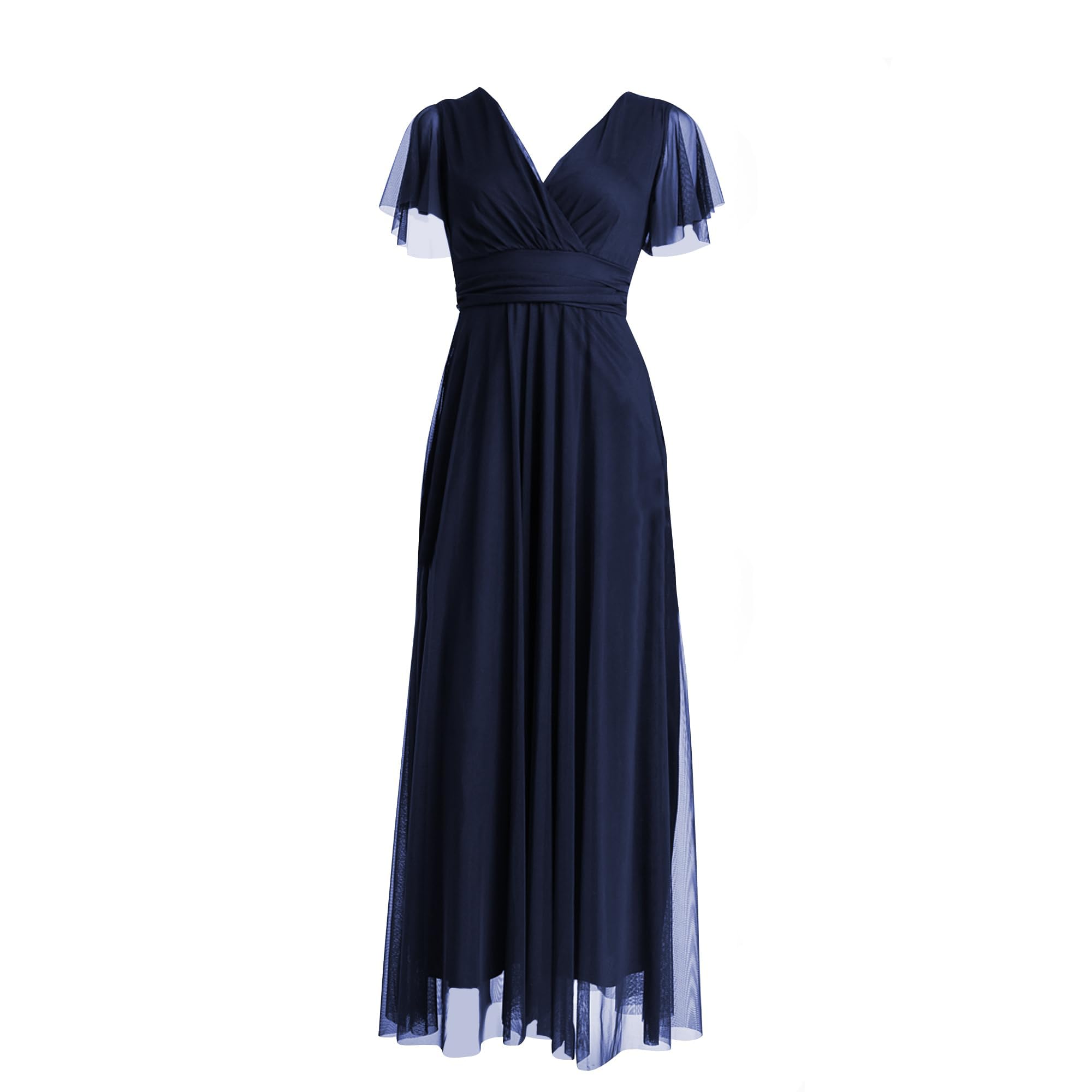 Abito Lungo Elegante Donna con Maniche Volant e Scollo a V – Vestito da Cerimonia Made in Italy