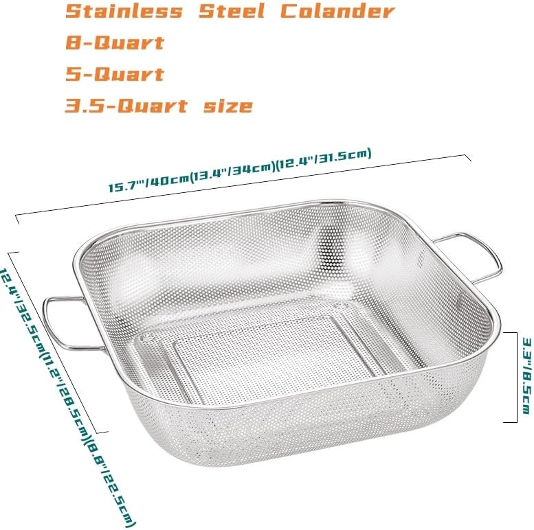 Miniatura 7 de Colador de acero inoxidable, 8 cuartos de galón, 5 cuartos de galón, 3.5 cuartos de galón, juego de 3, colador de acero inoxidable, cestas de malla