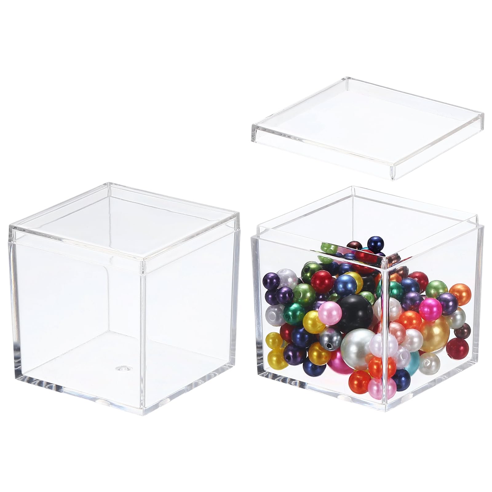 sourcing map 2 Pcs Small Acrylic Box with Lid, 2.2" Decorative Storage Box Jewelry Display Case for Store Snacks Candies, Wedding Festival Party Gifts, Clear(Square)