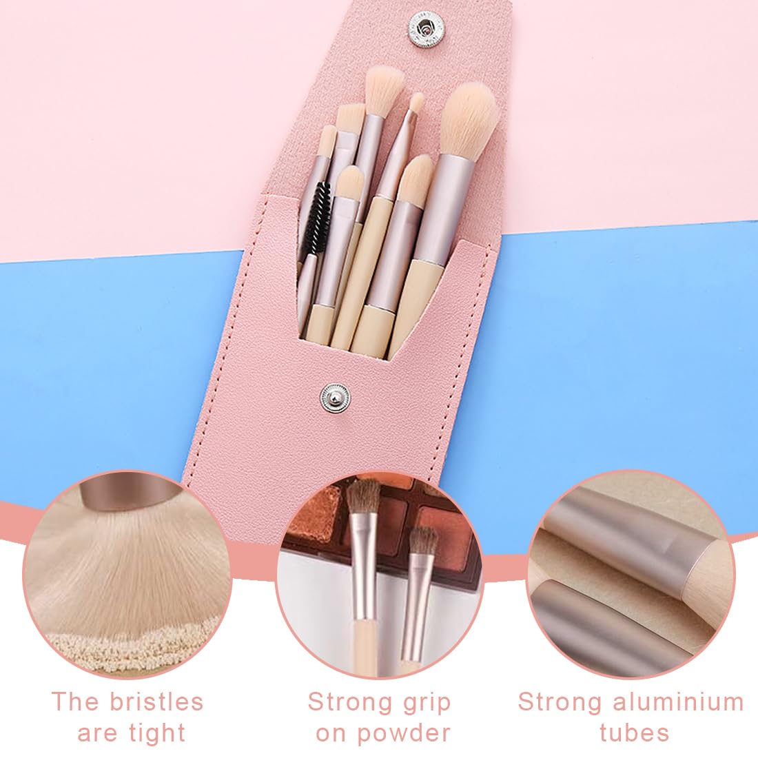 Pinceles de Maquillaje, Juego de 8 Piezas con Bolsa de Almacenamiento, Brochas de Maquillaje de Ojos Profesionales, Adecuado para Principiantes y Profesionales, Uso en Multiple Ocasiones
