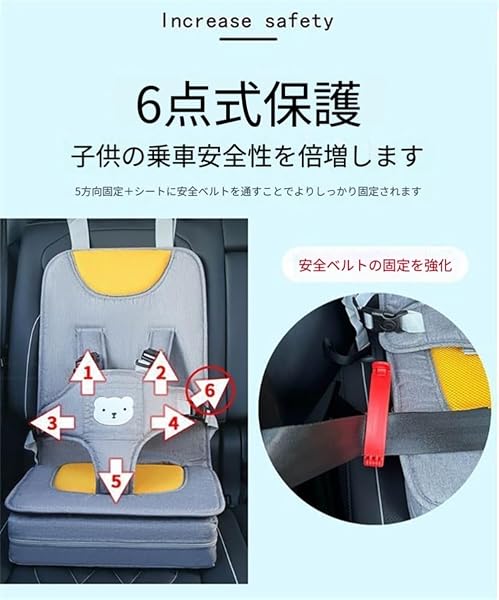MLTUN MAKAN簡易チャイルドシート 6 点式固定 オックスフォード生地 通気性 滑り止め 0 歳~6 歳対応 車用・食事用兼用 携帯便利 (ベージュ Mサイズ(3ヶ月~6歳)) - 2