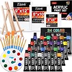 ESRICH Acrylic Paint Canvas Set,42 Piece Professional Premium Paint Kit with 1 Wood Easel,24Colors,10 Brushes,6 Canvases, Painting Supplies Kit for Artists and Beginner