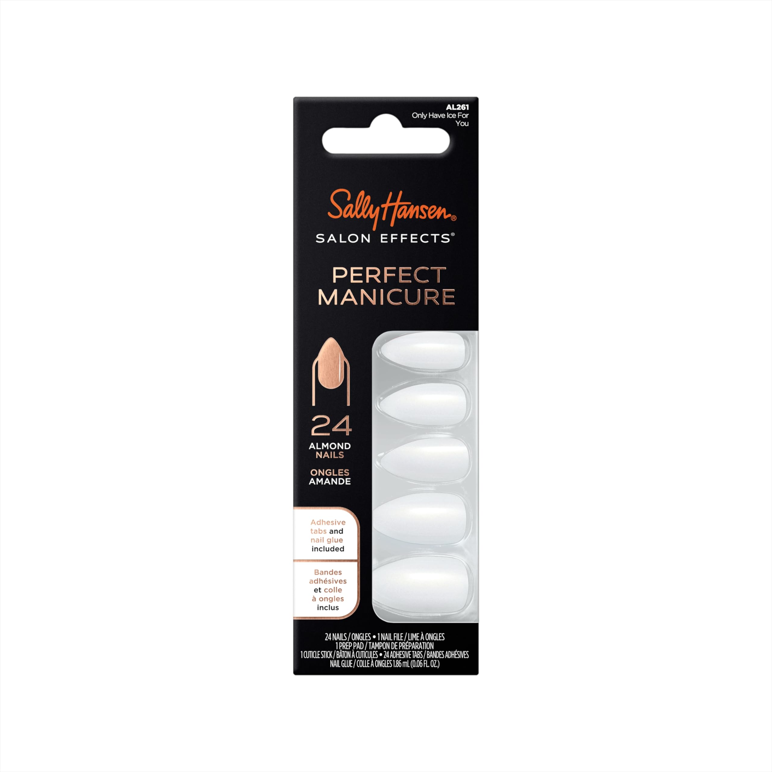 Sally Hansen Salon Effects® Perfect Manicure, Only Have Ice For You, Press On Nails, Almond Shaped, Non-Damaging Adhesive Tabs, File, and Alcohol Pad Included