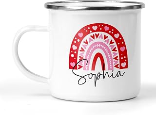 Personalised Rainbow Enamel Mug with Name, Valentine's Day Gift, Galentine's Gift, Valentines Day Mug, Gift for Her, Friend, Kids, Cup