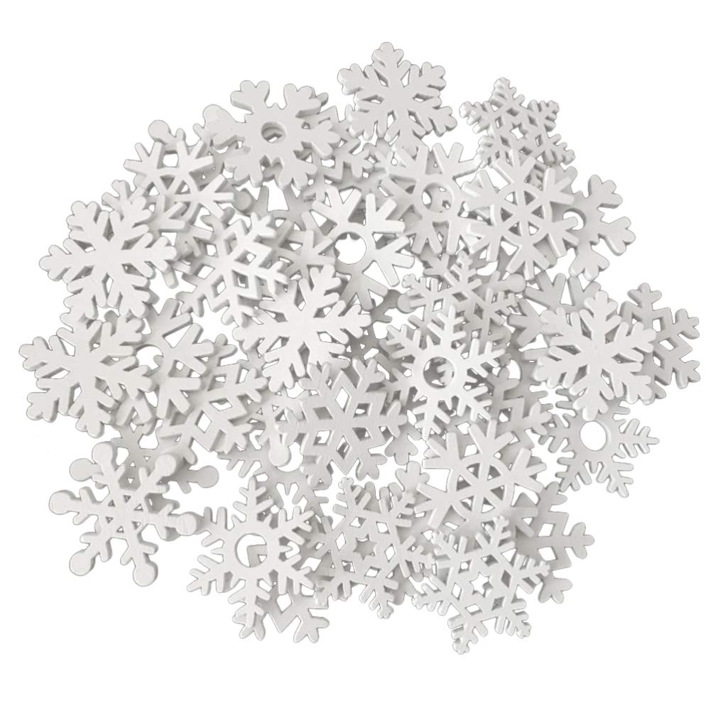 Cabilock 100 Pièces De Tranches De Bois De Flocons De Neige De Noël : Tranches De Bois Suspendues en Bois pour Arbre De Noël Vierge À Peindre Étiquettes De Flocons De Neige De Noël pour