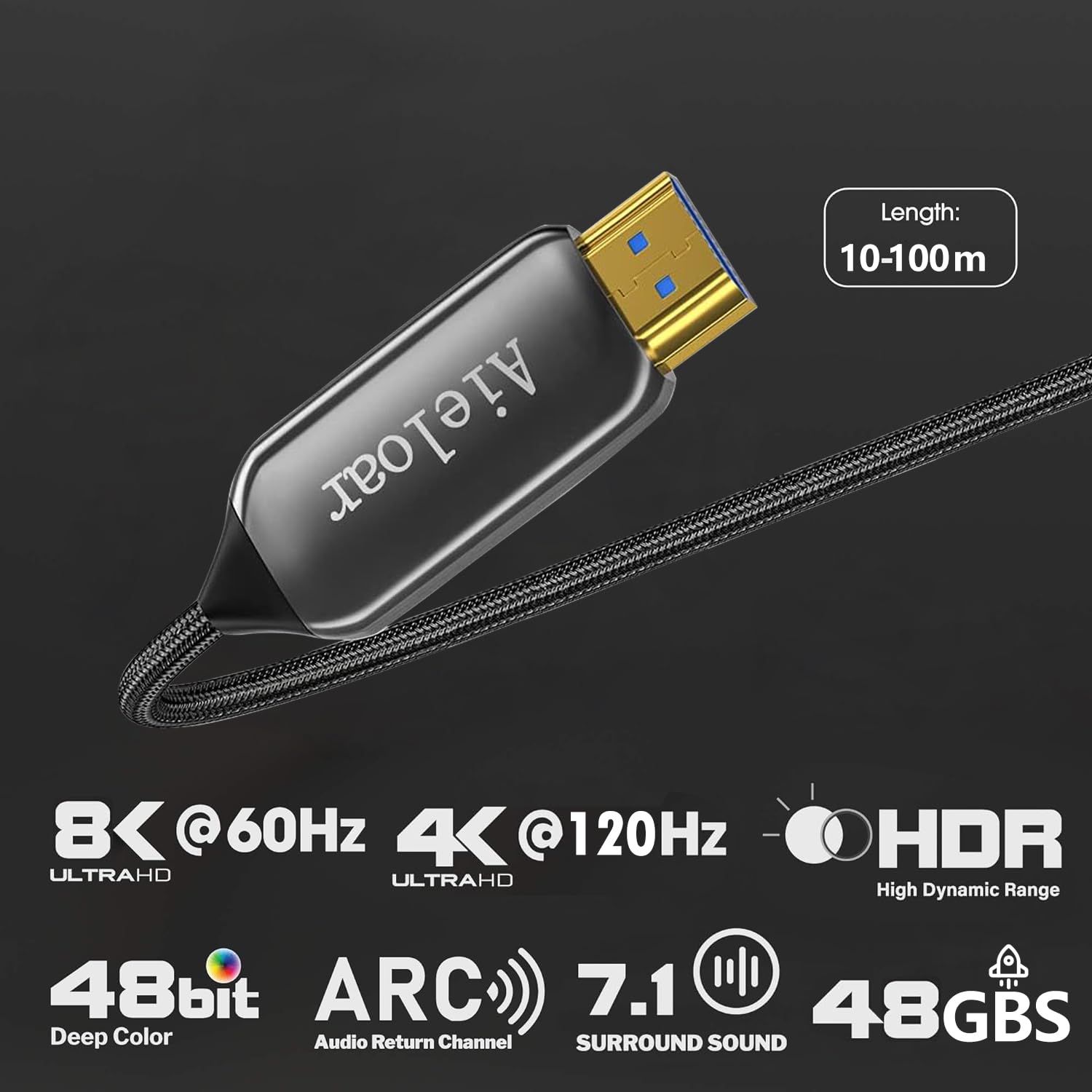 Aieloar Cavo HDMI Fibra Ottica 15M, 8K Cavi Fibra HDMI Alta Velocità Supporto 3D 4K@120Hz/48Gbps