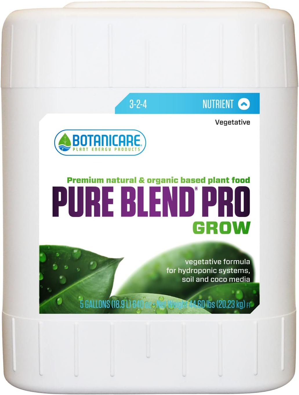 Botanicare Pure Blend Pro Grow, Nutrient, 3-2-4, 5 gal.