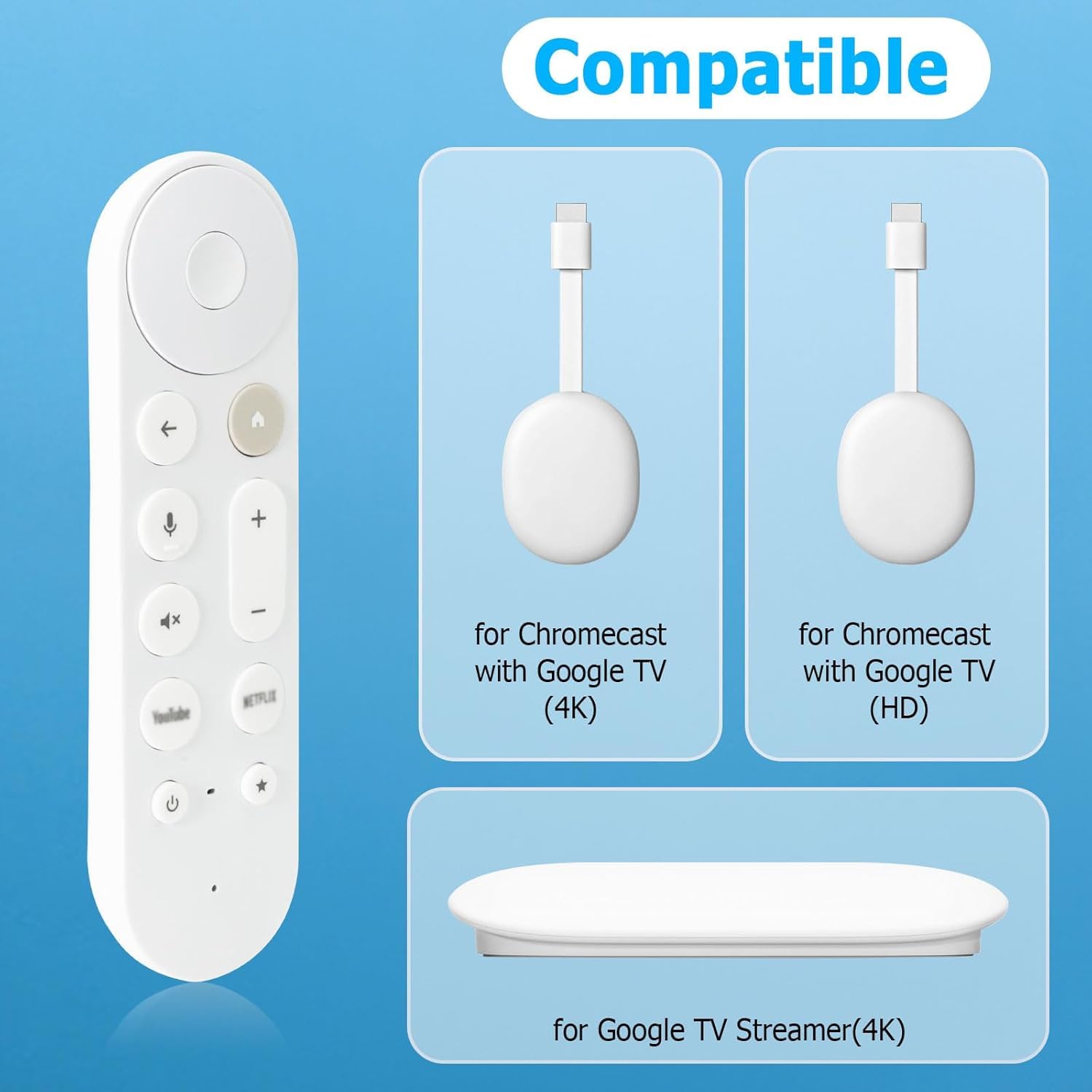 Google TV Streamer (4K) için yedek uzaktan kumanda, sinyal sesli