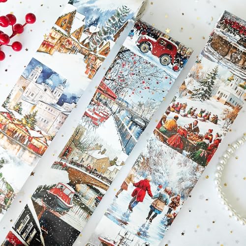 Image of Christmas Washi Tape Set,3 Rolls City Landscape Stickers for Journaling,Christmas Washi Tape Stickers for Junk Journal Supplies,Scrapbooking,Notebook,Phone Case,DIY Craft(Victoria)