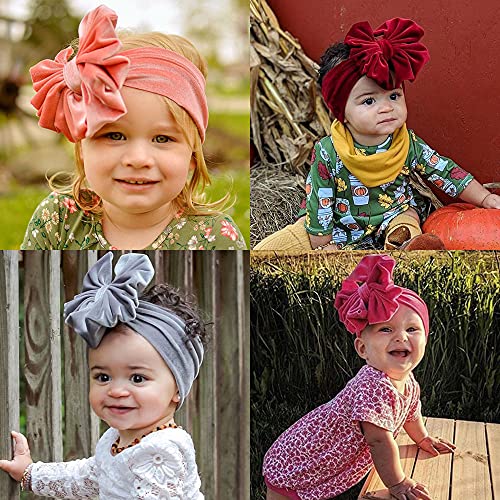 Jiahang Baby Girls Velvet Big Bow Headband, Turban Knotted Hair Bands, Wide Velour Head Wrap 9Pcs For Newborn Infant Toddlers #TOP5
