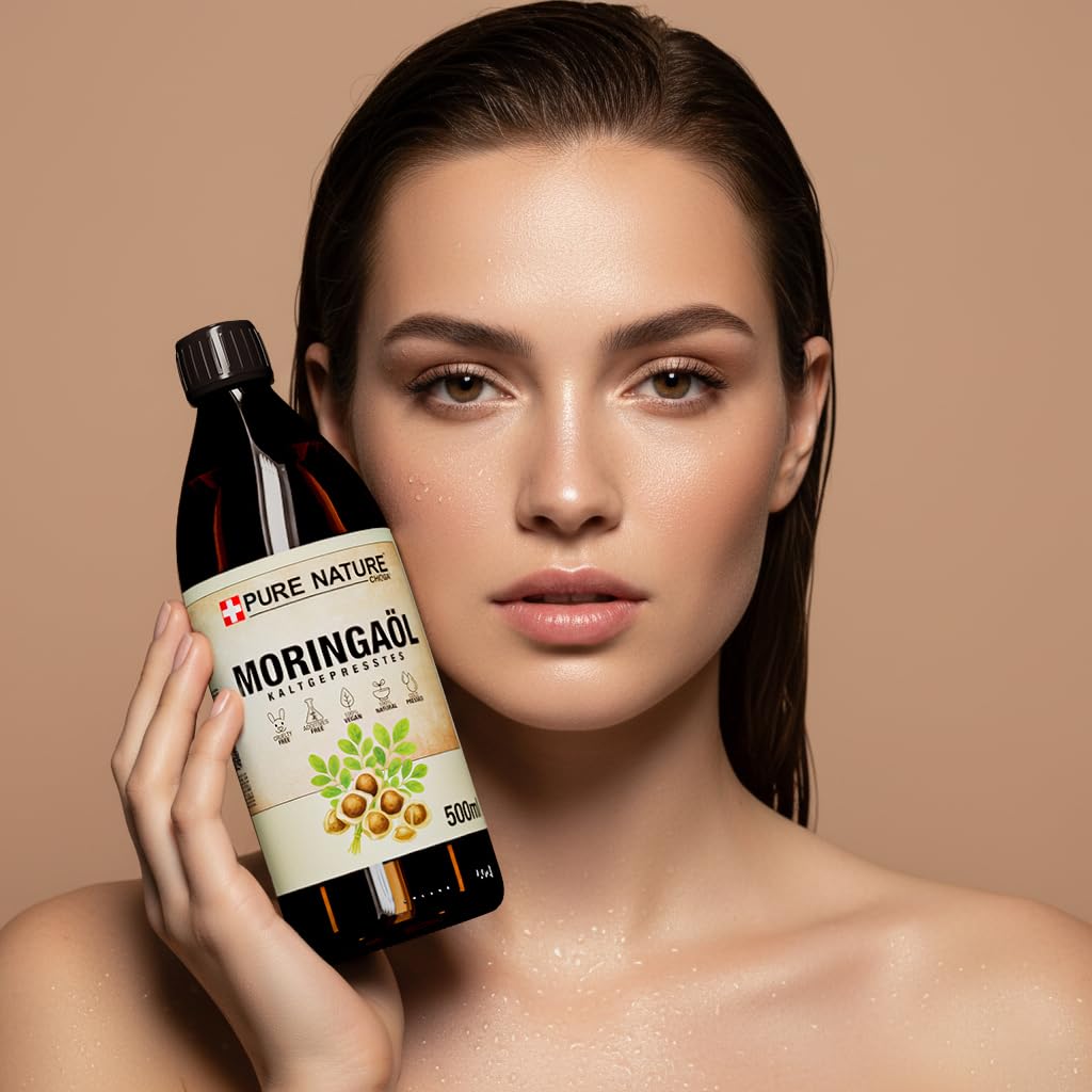 CHOSA Moringaöl 500 ml + Spender | Moringa Öl, Kaltgepresst, Unraffiniert, Veganes Hautpflegeöl, Feuchtigkeits, Pflege für Gesicht, Haut, Haar