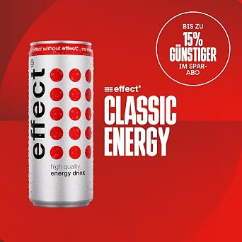 effect Energy Drink Classic - Tray with 24 x 500 ml Energy Cans Disposable Caffeinated Soft Drink with B Vitamins - Unique & Refreshing Taste Vegan