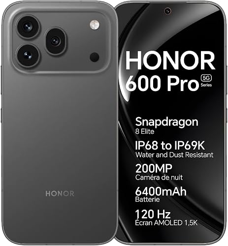 HONOR 600 Pro Smartphone 5G, 12+512GB, Snapdragon 8 Elite, 120Hz 1.5K AMOLED Screen, 200MP Night Camera, 6400mAh Battery Support 80W Charge, IP68/IP69K Dustproof & Waterproof - 1