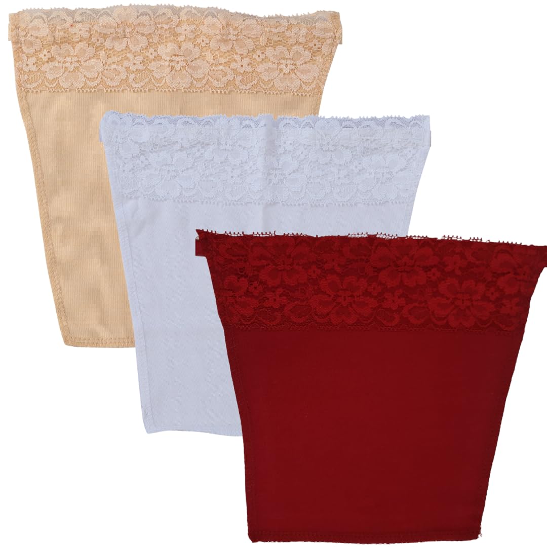 Ritu Creation Women's Cotton Clip-On Mock Lace Camisole Camisecret -Set of 3 (One Size)