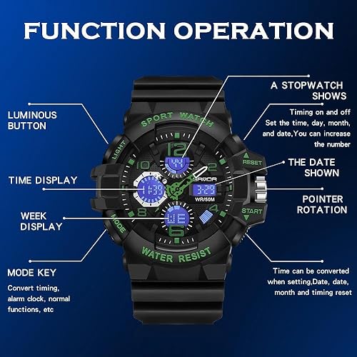 Miniatura 7 de Reloj deportivo para hombre, resistente al agua, reloj militar para hombre, reloj digital resistente con retroiluminación LED, alarma, cronómetro