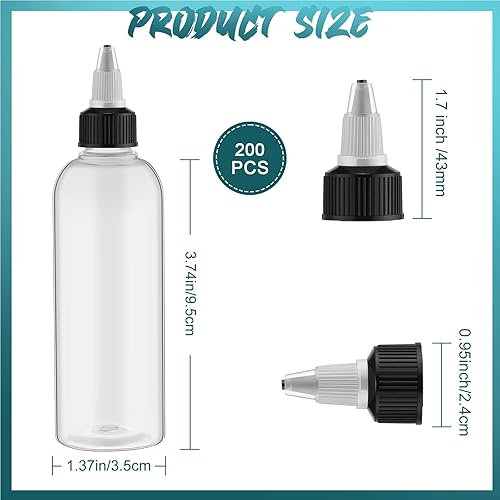 Miniatura 2 de Tanlade 200 botellas de plástico de 2 onzas para apretar, dispensadoras a granel, botellas de aceite vacías para el cabello con tapa giratoria para