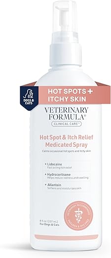 Veterinary Formula Clinical Care Hot Spot & Itch Relief Medicated Spray, 8oz – Easy to Use Spray for Dogs & Cats – Helps Alleviate Sensitive Skin, Scratching, and Licking of Coat