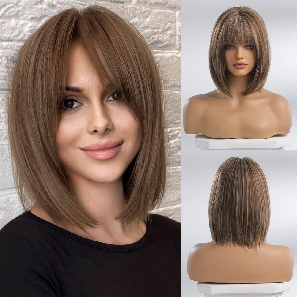 Long Grey Wig with Bangs Silver Gray Ombre Wigs for Women 26 Inch Natural Hair Wig With Dark Roots Heat Resistant Synthetic Mixed Grey Wigs for Daily Party Use (LC8027-1)