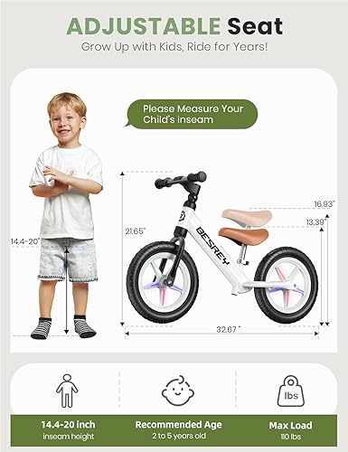 Miniatura 5 de Bicicleta de equilibrio para niños de 2 años, marco totalmente metálico y ruedas todo terreno de 12 pulgadas, bicicleta para niños de 24 meses a 5