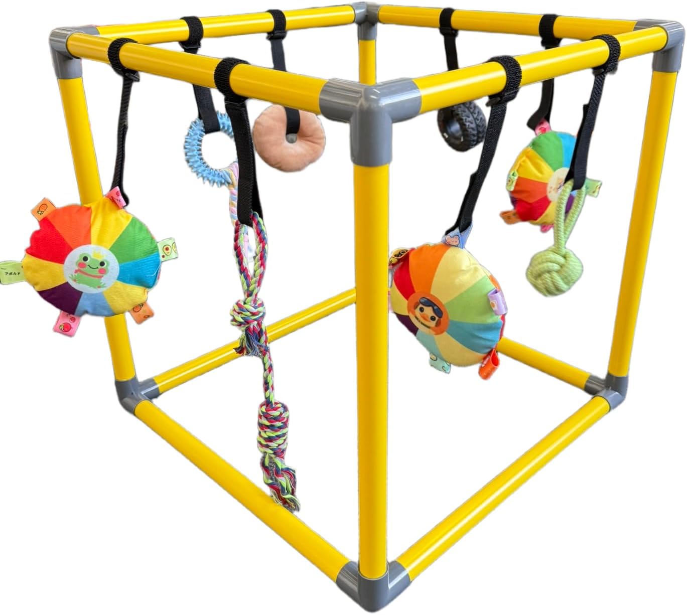 Puppy Play Gym for Small Breed Dogs, Removable Hanging Toys with Bungee Straps, Chew-Resistant Dog Jungle Gym Center for Enrichment Activity Center (XL:19.6 * 19.6 Inch)