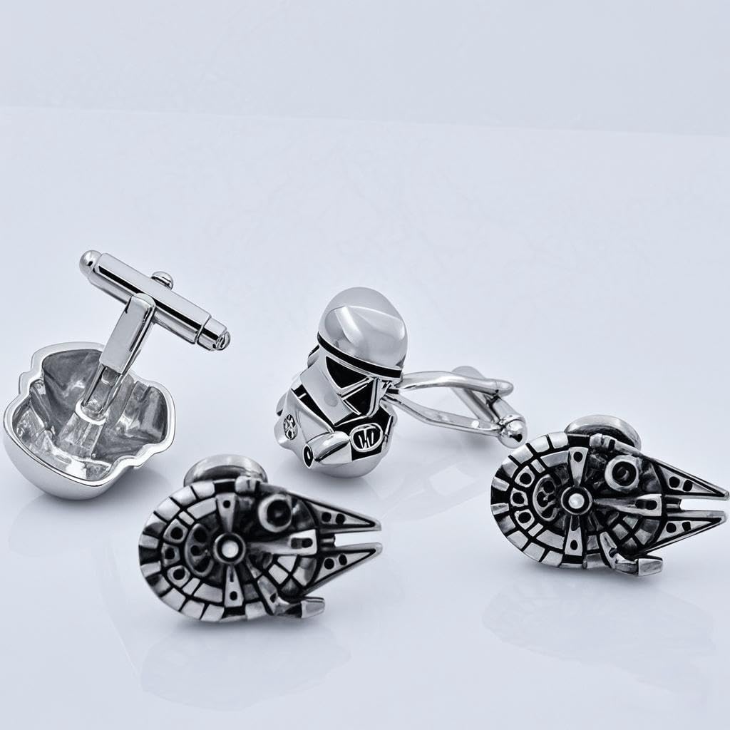 2 Pairs Classic Movie Star Cuff Links Personalized Trooper Wedding Cufflinks Gift for Men Movies Design Quality Cosplay Jewelry Spaceship Cufflinks
