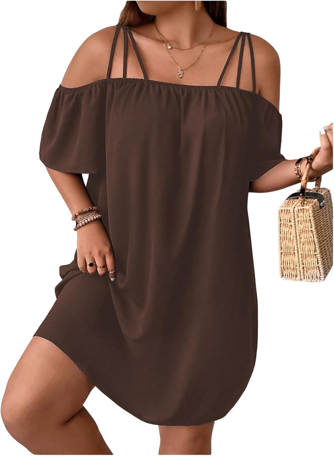 SOLY HUX Women's Plus Size Dresses Off Shoulder Short Sleeve Short Dresses Causal Loose Tunic Summer Dress - Image 5