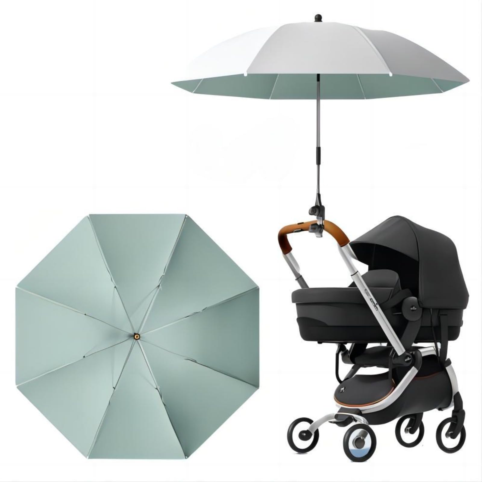 PUBANGJM 92cm Sombrilla Carrito Bebe Universal Portátil, Parasol Carro Bebe Universal Con Clip Ajustable Rotación 360 °, Clip De Protección UV En El Cochecito De Paraguas Acoplable