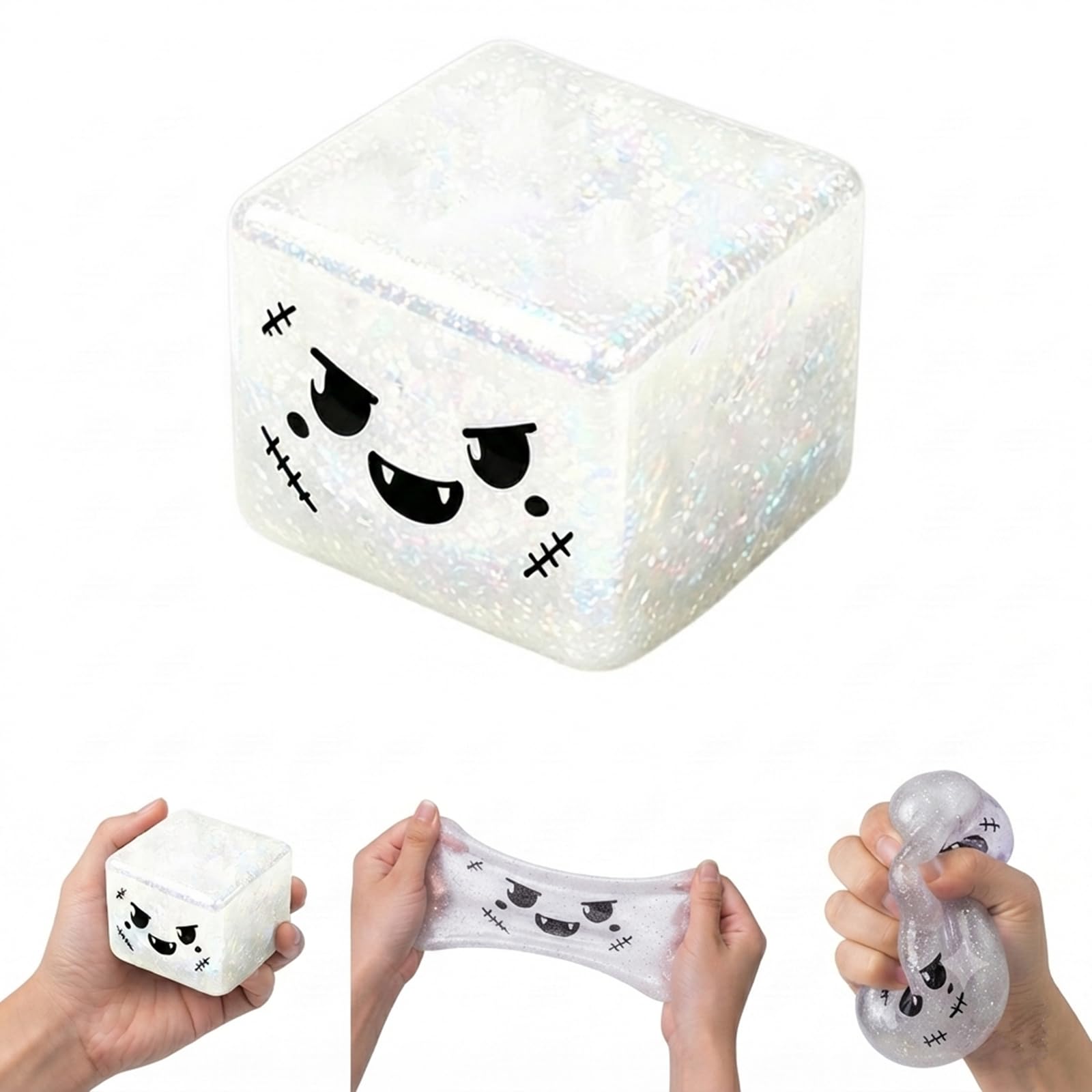 Ghost Glitter Cube Squishy Toy, Halloween Squishy Shaped Stress Relief Toy