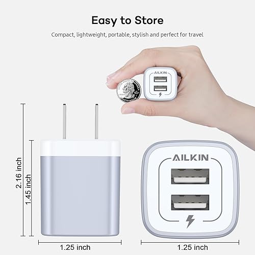 Miniatura 5 de AILKIN - Cargador de pared USB, 2.1A bloque de carga, multipuerto de carga rápida, cargador de pared para iPad, iPhone, iPod, Samsung Galaxy,